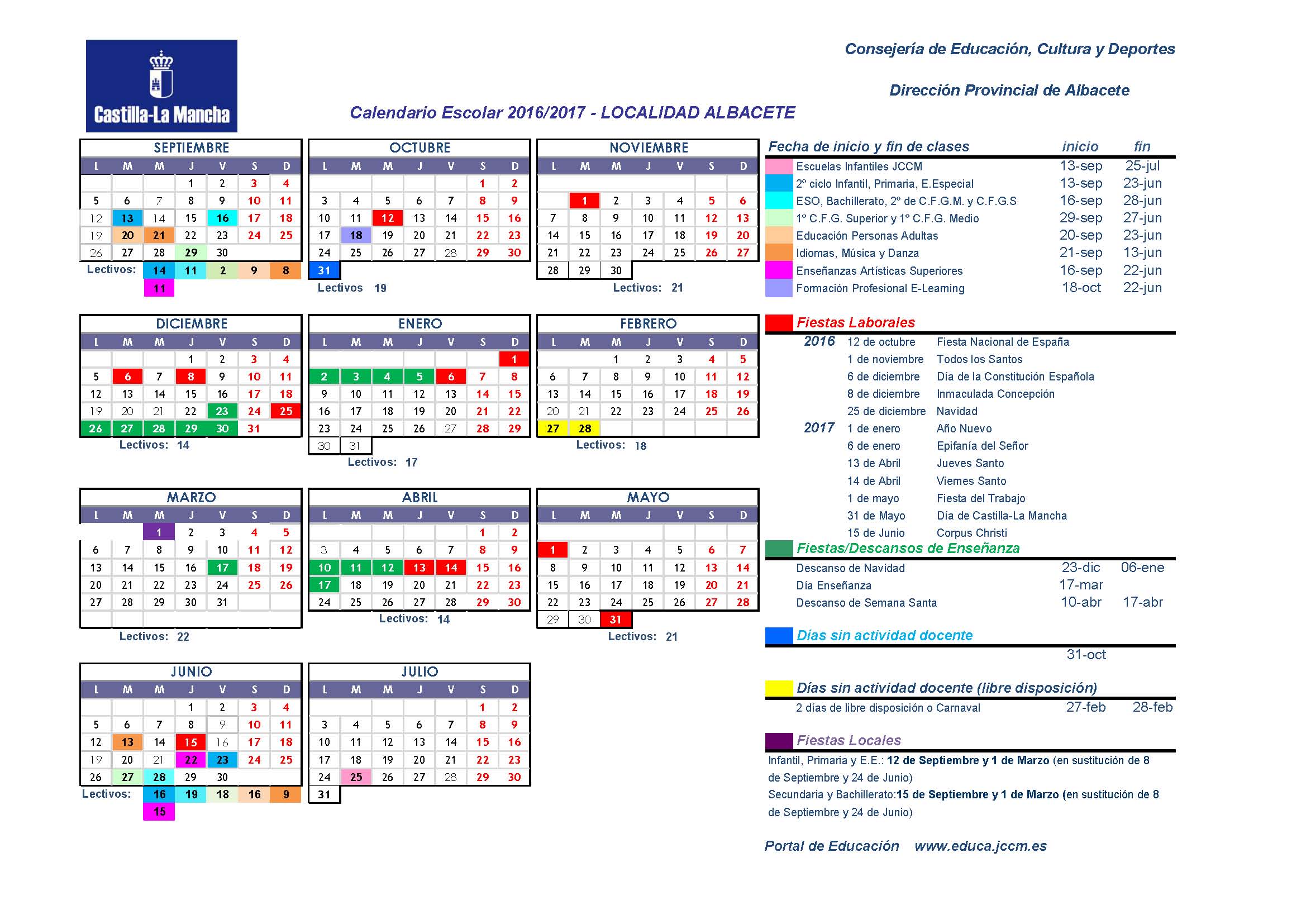 Calendario escolar Albacete